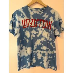Led Zepplin Blue White Tie Dye US Tour 1975 Graphic Tee - Small